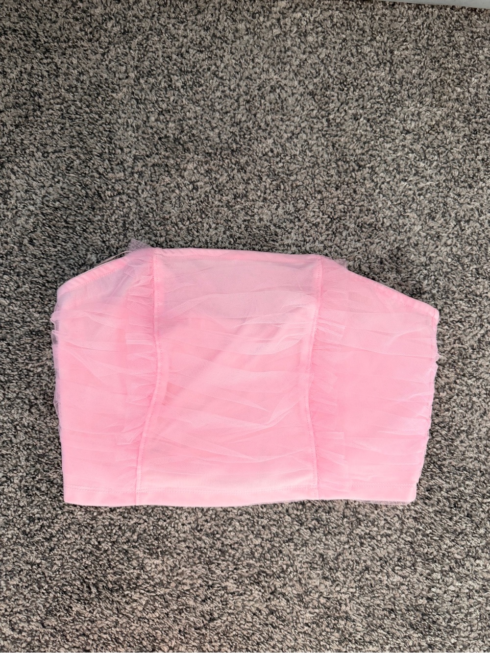 NWOT Pink Strapless Chiffon Crop Top